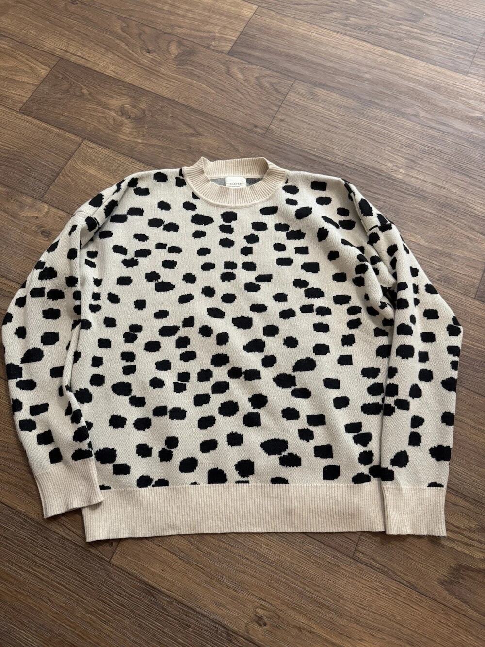 Harper Heritage XL Beige Black Spotted Knit Sweater Crewneck Animal Print